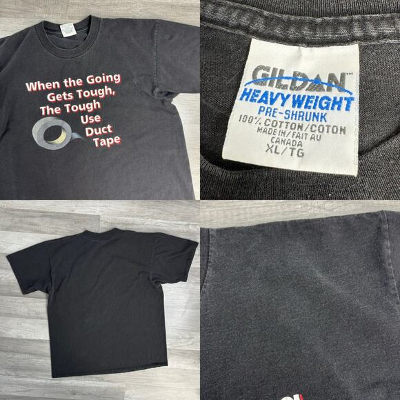 Vintage 90s Duct Tape Funny Promo Tee Shirt  Black Gildan Heavy Weight Size XL - Picture 7 of 7